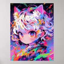 Neon Abstract Cat Girl Pop Art