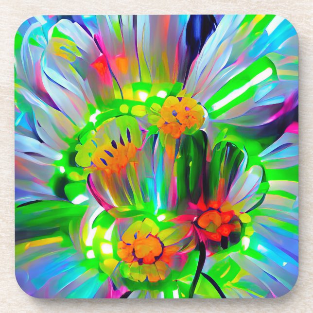Neon Abstract Daisies with Vivid Colours Coaster (Front)