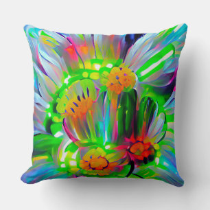 Neon Abstract Daisies with Vivid Colours Cushion
