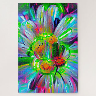 Neon Abstract Daisies with Vivid Colours Jigsaw Puzzle