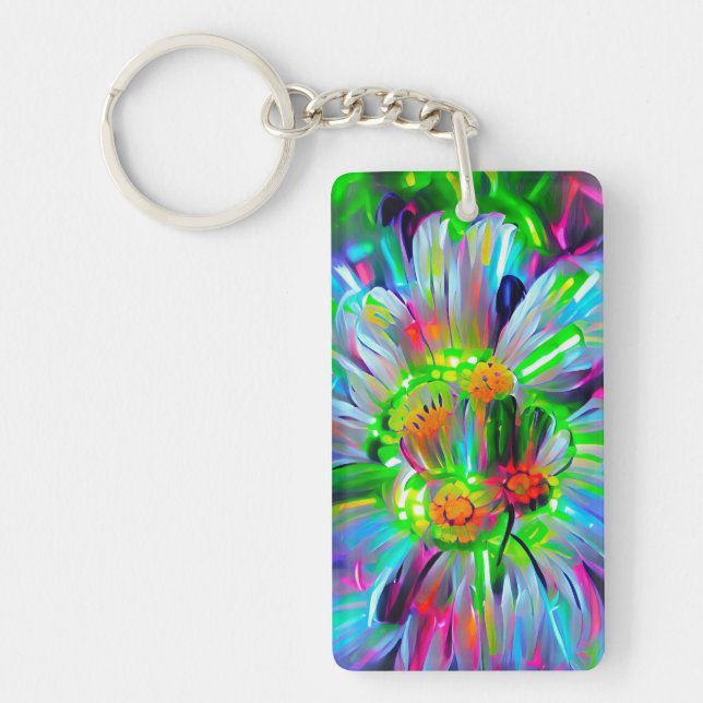 Neon Abstract Daisies with Vivid Colours Key Ring (Front)