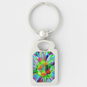 Neon Abstract Daisies with Vivid Colours Key Ring