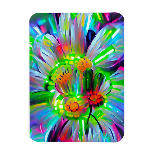 Neon Abstract Daisies with Vivid Colours Magnet (Vertical)