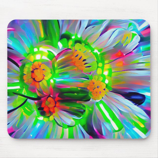 Neon Abstract Daisies with Vivid Colours Mouse Pad (Front)