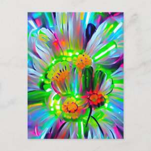 Neon Abstract Daisies with Vivid Colours Postcard