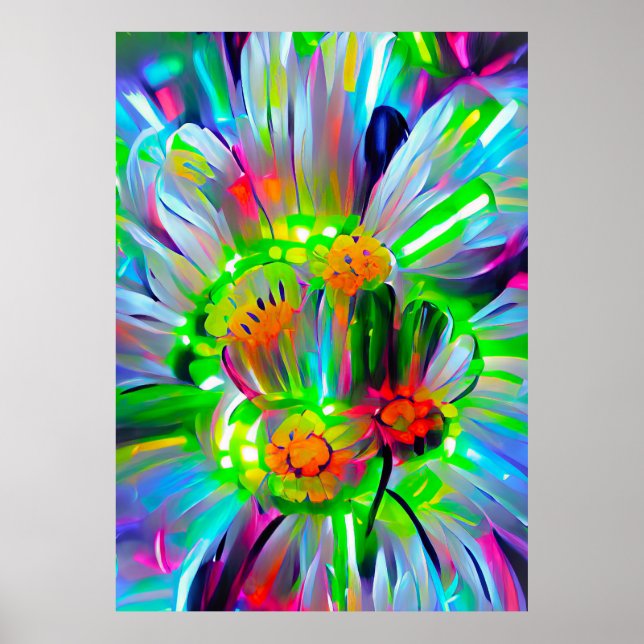 Neon Abstract Daisies with Vivid Colours Poster (Front)