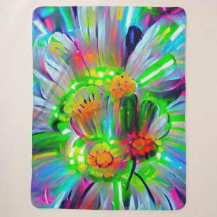Neon Abstract Daisies with Vivid Colours Sherpa Blanket