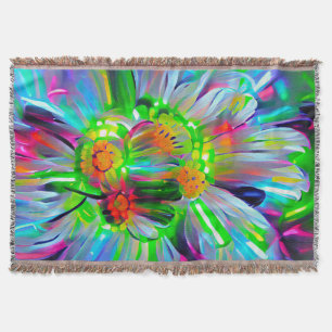 Neon Abstract Daisies with Vivid Colours Throw Blanket