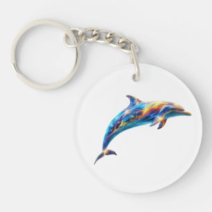 Neon Abstract Dolphin Art – Colorful Energy Wave Key Ring