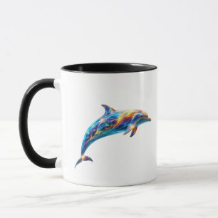 Neon Abstract Dolphin Art – Colorful Energy Wave Mug