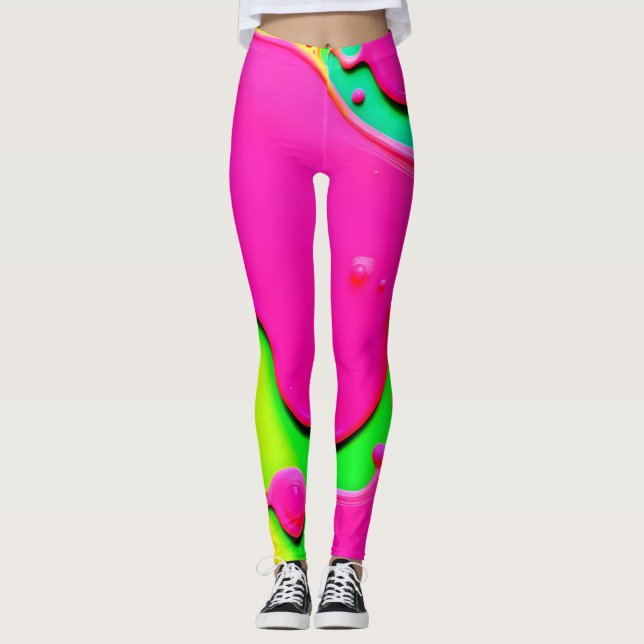 Neon Abstract Liquid Dreams Leggings (Front)