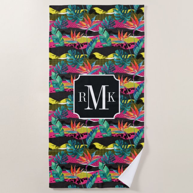 Neon Abstract Tropical Texture Pattern Beach Towel (Front)