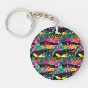 Neon Abstract Tropical Texture Pattern Key Ring