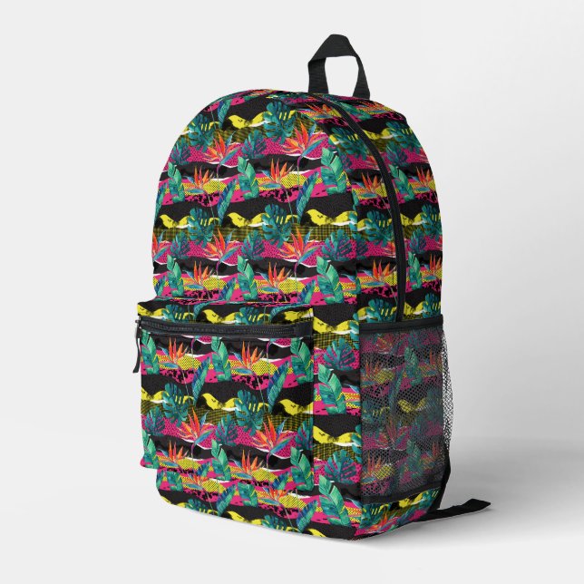 Neon Abstract Tropical Texture Pattern Printed Backpack (Back Corner Right)