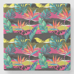 Neon Abstract Tropical Texture Pattern Stone Coaster