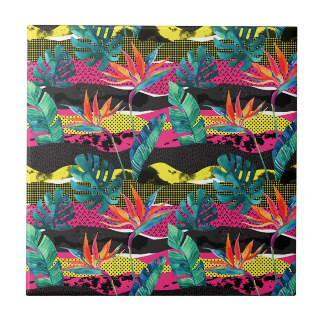 Neon Abstract Tropical Texture Pattern Tile (Front)