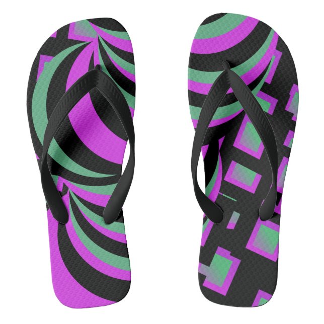 Neon  Abstract Tunnel Swirls Pink Black Jandals (Footbed)
