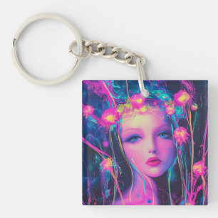 Neon Alien Goddess  Key Ring