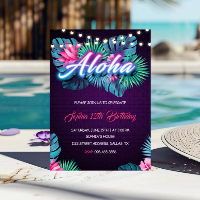 Neon Aloha Birthday Invitation (Creator Uploaded)