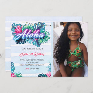 Neon Aloha Tropical Birthday Invitation