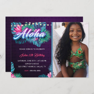Neon Aloha Tropical Birthday with photo Invitation