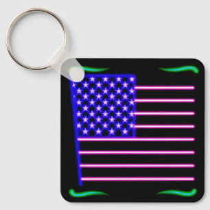 Neon American Flag Key Ring