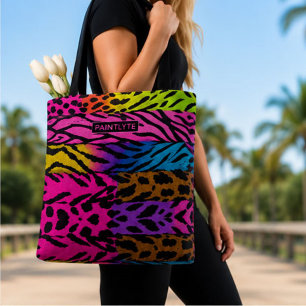 Neon Animal Print Colorful Zebra Leopard Cheetah Tote Bag