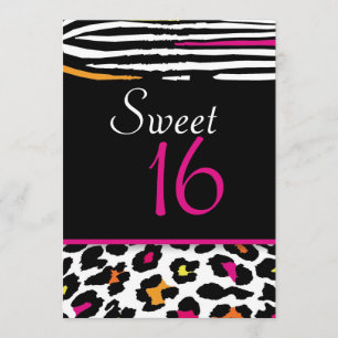 Neon Animal Print Sweet 16 Invitation 2