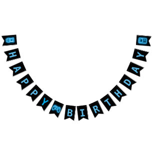 Neon any year video games birthday bunting