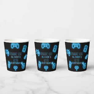 Neon Any year video games birthday Paper Cups