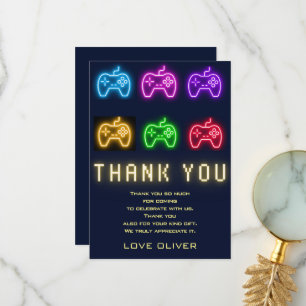 Neon Any year video games birthday Thank You Card