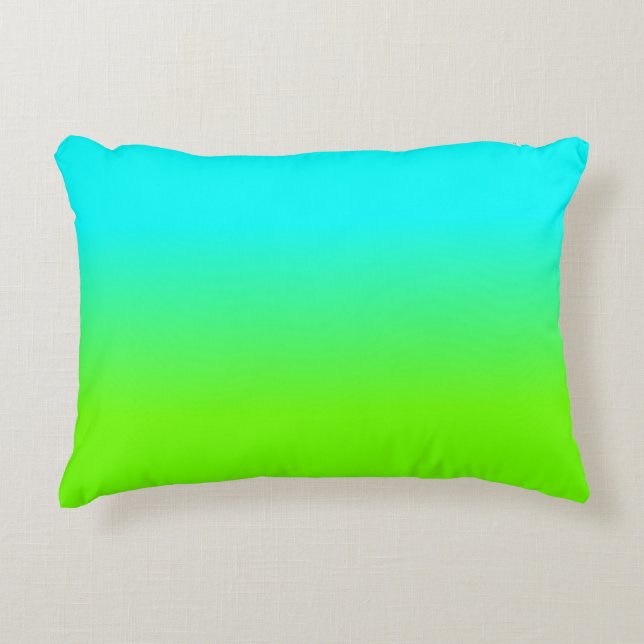 Neon Aqua and Neon Green Ombré  Shade Colour Fade Decorative Cushion (Front)