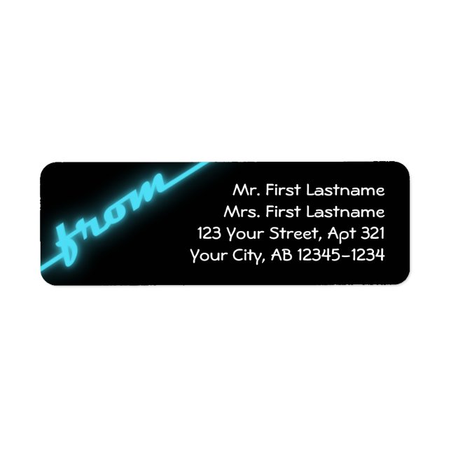 Neon Aqua Blue & Black Return Address Labels (Front)