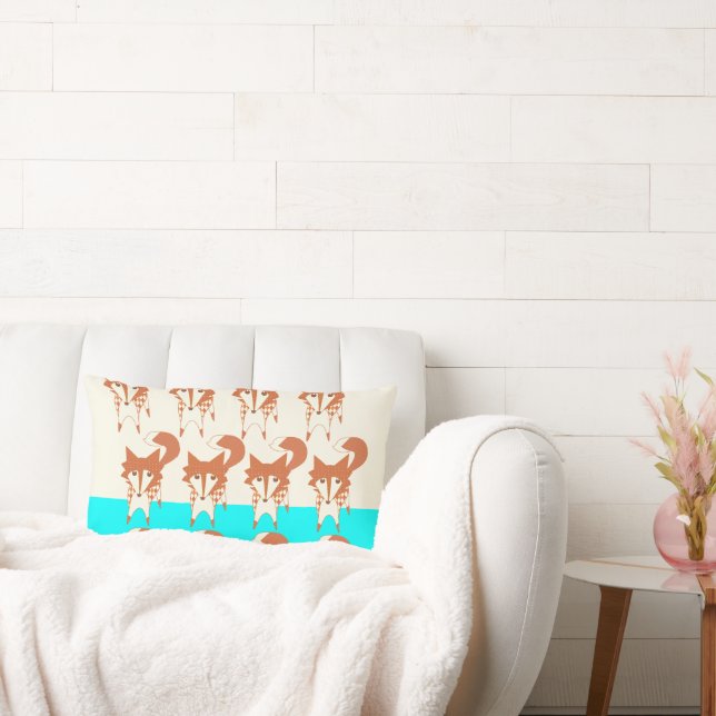 Neon Aqua Monogram Stylised Fox Pillow (Couch)