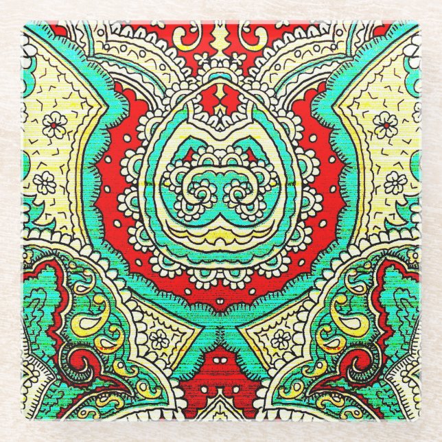 Neon arabesque ornament: 80s style. glass coaster (Front)