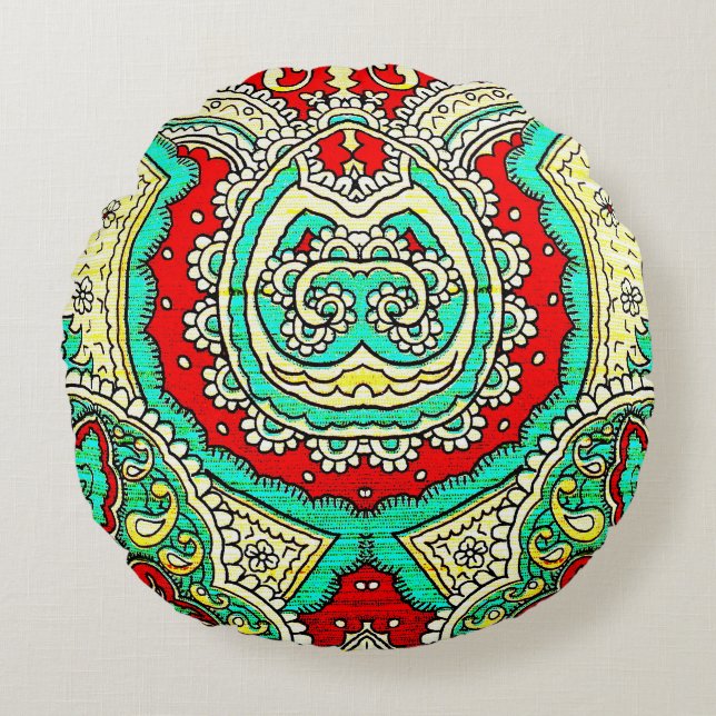 Neon arabesque ornament: 80s style. round cushion (Front)