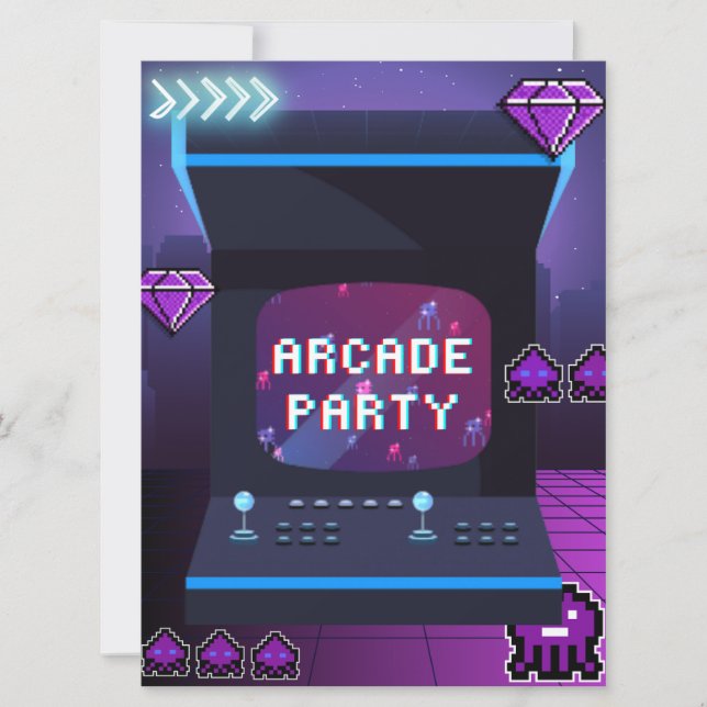 Neon Arcade Party Birthday  Invitation (Front)
