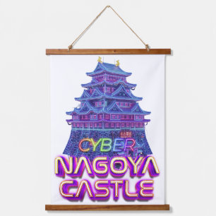 Neon art of "Nagoya Castle" in cyberpunk style Hanging Tapestry