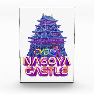 Neon art of "Nagoya Castle" in cyberpunk style Photo Block