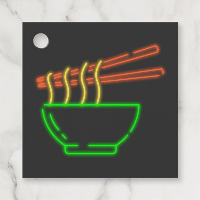 Neon Asian Noodle Bowl  Favour Tags (Front)