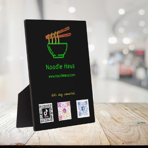 Neon Asian Noodle Bowl Social Media Scan Codes Plaque