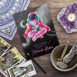 Neon Astronaut Outer Space Night Sky Pink Notebook