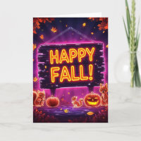 Neon Autumn Greeting Card 5x7 – Happy Fall Leaves