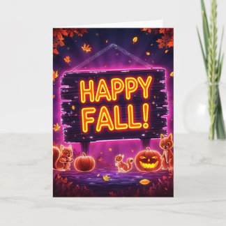 Neon Autumn Greeting Card 5x7 – Happy Fall Leaves