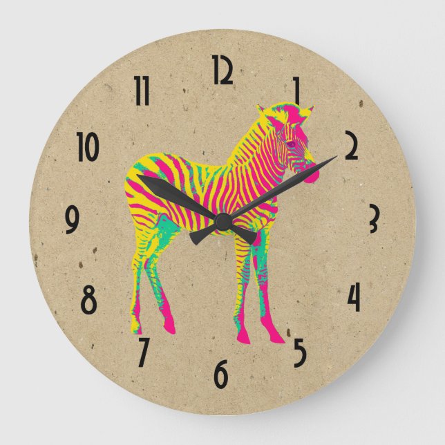 Neon Baby Zebra Psychedelic Pink Yellow & Green Large Clock (Front)