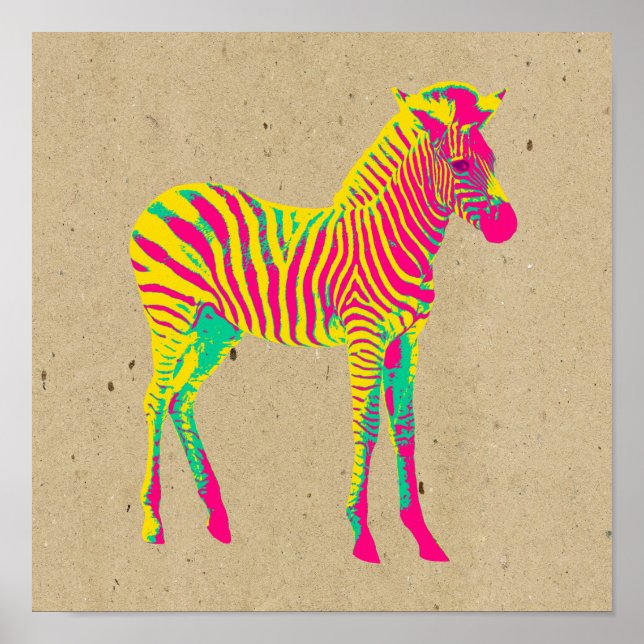 Neon Baby Zebra Psychedelic Pink Yellow & Green Poster (Front)