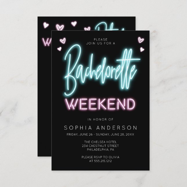 Neon Bachelorette Weekend Invitation Itinerary (Front/Back)