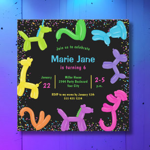 Neon balloons, animals balloons Invitation