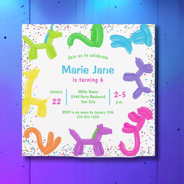 Neon balloons, animals balloons Invitation (Creator Uploaded)