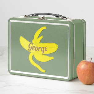 Neon bananas yellow and tan baby bodysuit metal lunch box